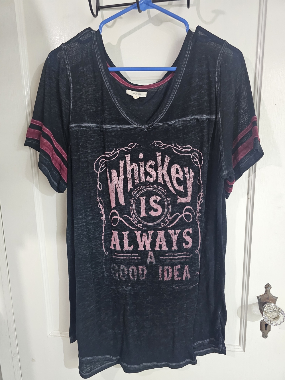 Maurices Black V-Neck Tee with Pink Graphic